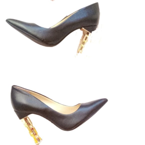 KATY PERRY "The Suzanne"  Black Gold High Heels Pumps Statement Shoes Size 6 NEW - Picture 6 of 8